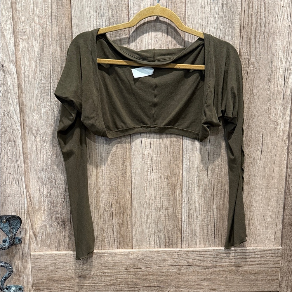 Angelrox Olive Green Women's Long Sleeve Crop Top